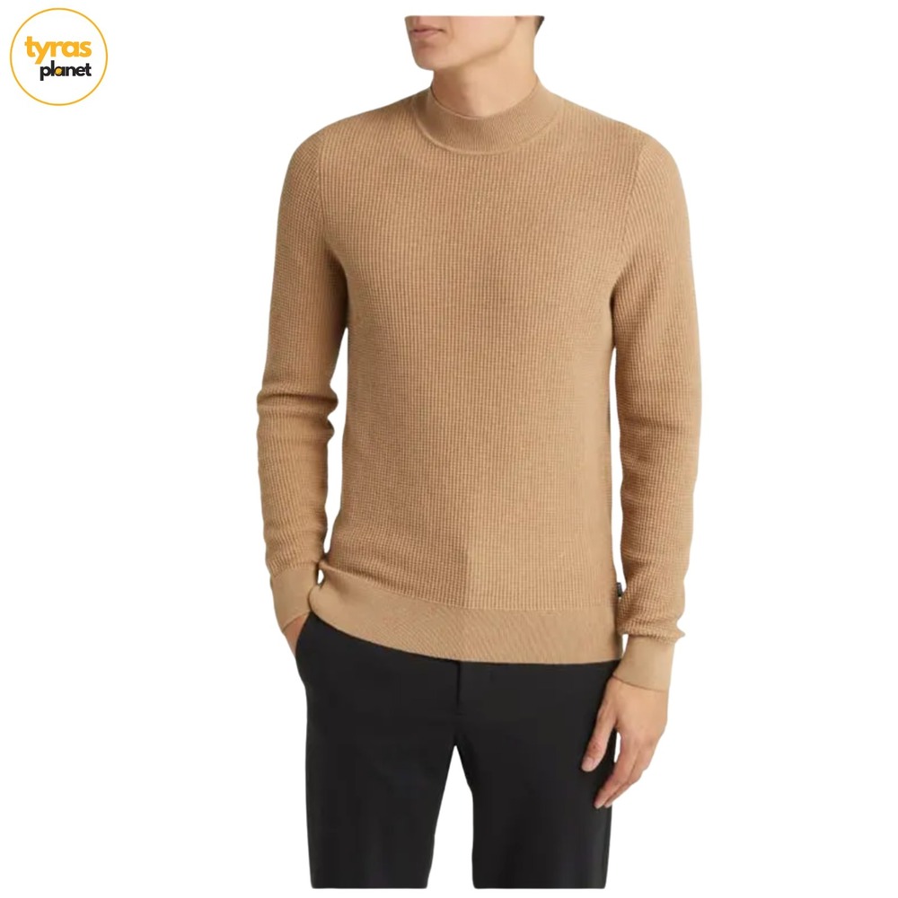 BOSS Opale Waffle Knit Wool Blend Long Sleeve Sweater Medium Beige Mens XXL NEW